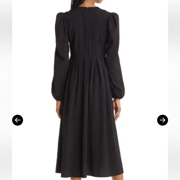 Chlesey28 Pleated Puff Shoulder Long Sleeve Midi Dress Black Womens Size Small - Picture 2 of 14